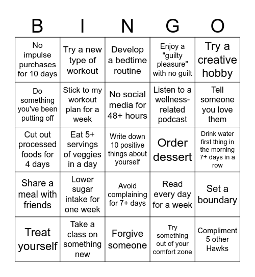 Wellness Bingo Card
