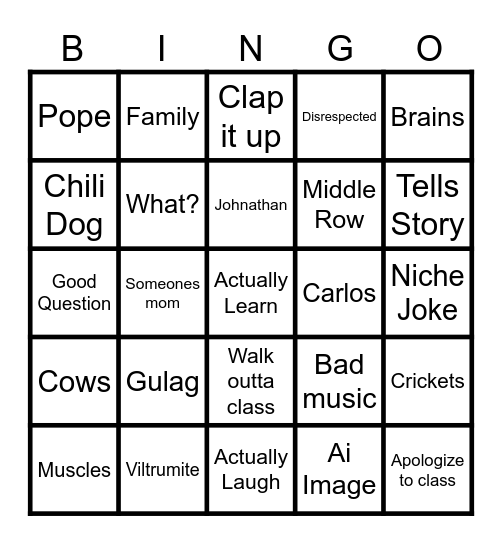 Hannaman Class Bingo Card