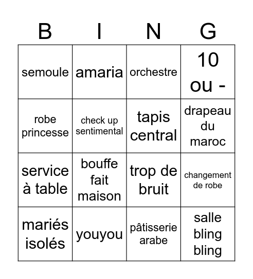 Marocain Berbère Bingo Card