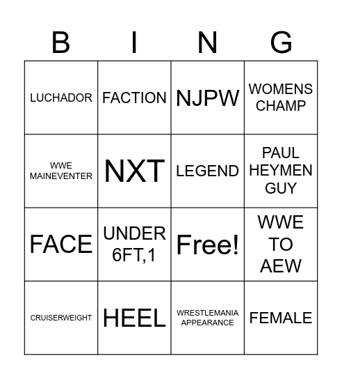 WRESTLER BINGO Card
