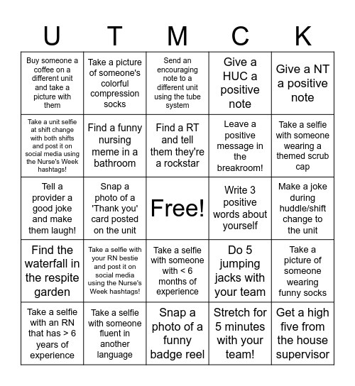 Happy Nurse's Week Wellness BINGO Card