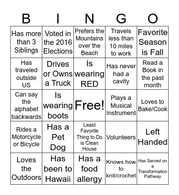 2016 Holiday Luncheon Bingo Card