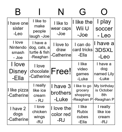 Group 2 Bingo Card