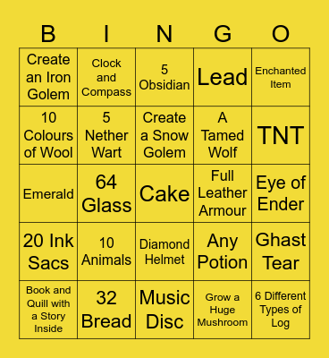 Banan Minecraft Bingo Card