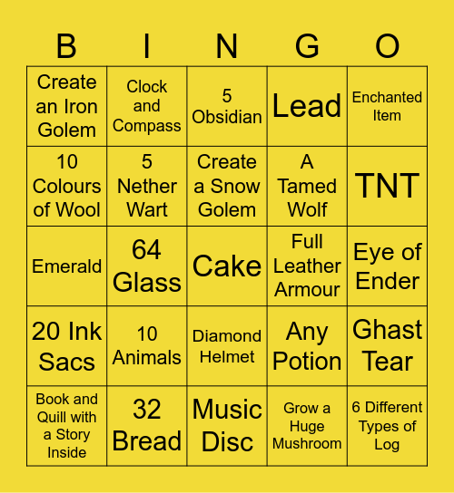 Banan Minecraft Bingo Card
