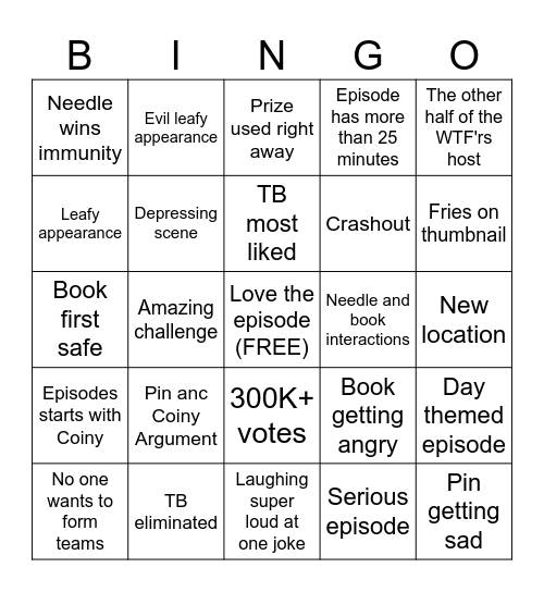 BFDIA 19 Bingo Card