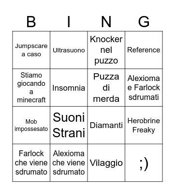 Minecraft Horror Bingo Card