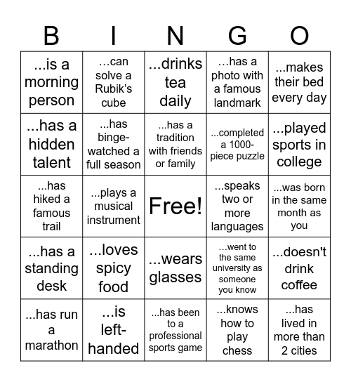 Kriya Bingo Card
