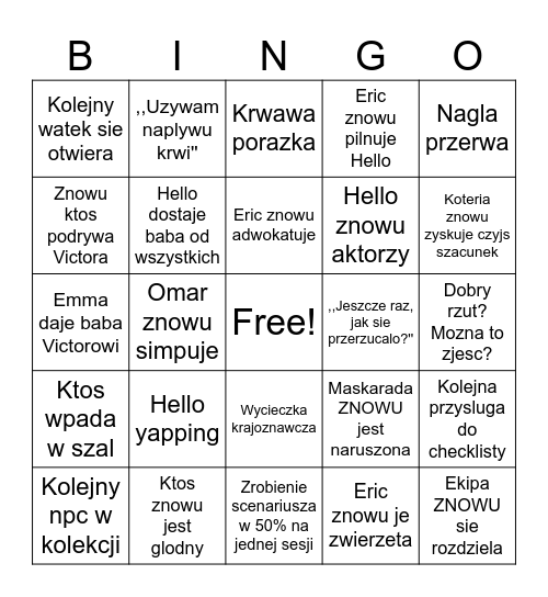 Niespokojny Amsterdam Bingo Card
