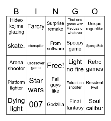 Summer game fest Bingo Card