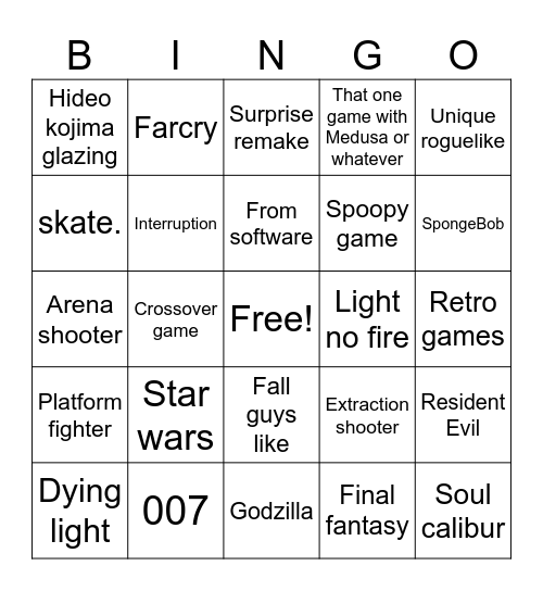 Summer game fest Bingo Card