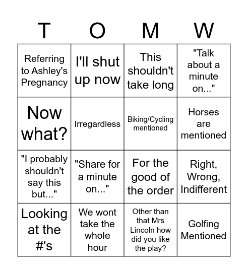 The ism's of Tom Bingo Card