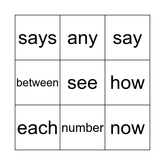 First Grade List 3 Bingo Card