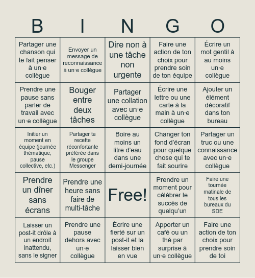 Le bingo du bien-être Bingo Card