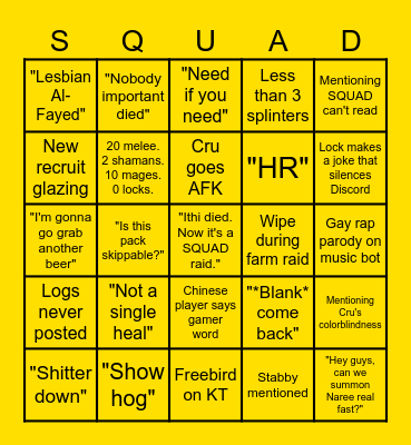 SQUAD Naxx Bingo Card