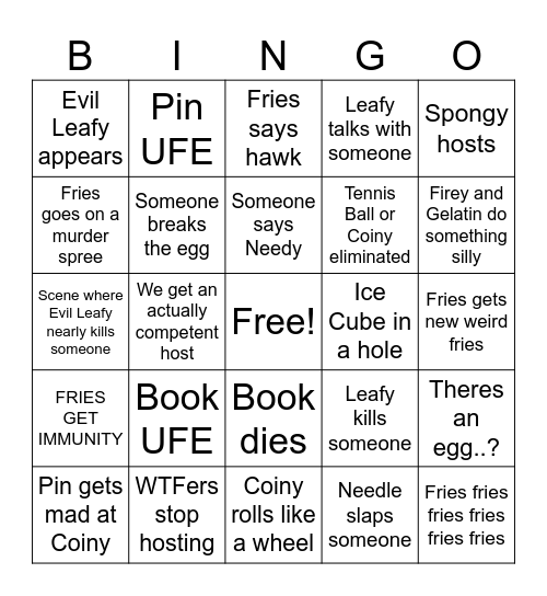 BFDIA 19 Bingo Card