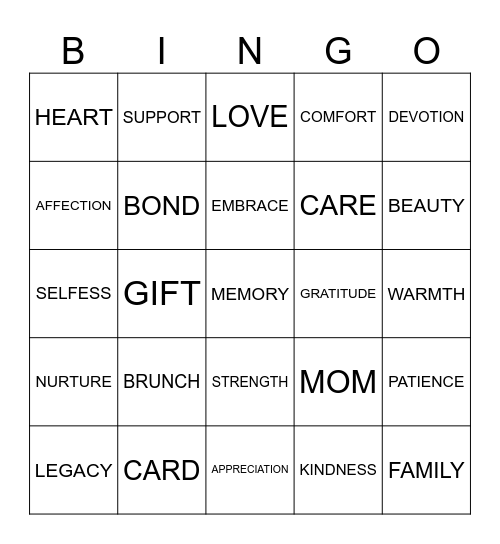 Mother's Day Bingo! Bingo Card