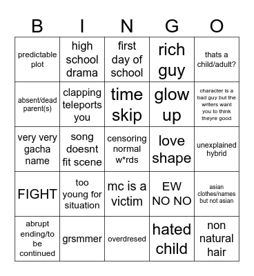 gacha life bingo Card