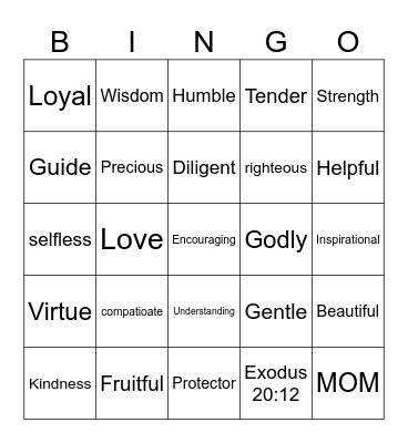 mothers day Bingo Card