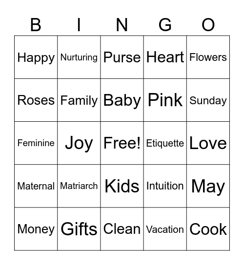 Mother's Day Bingo Card