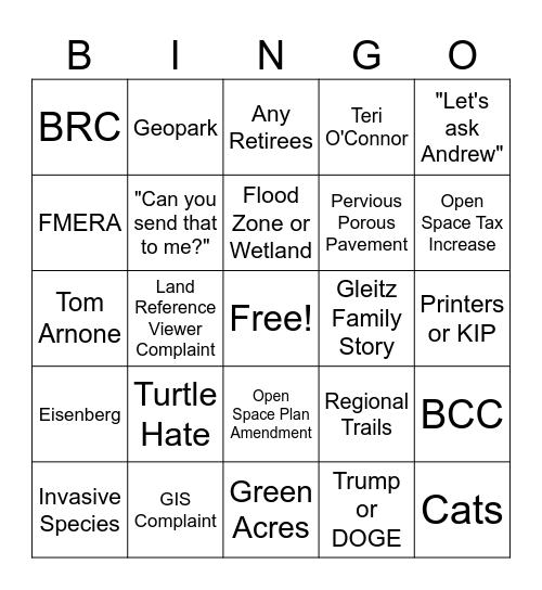 Land & Planning Meeting Bingo Card