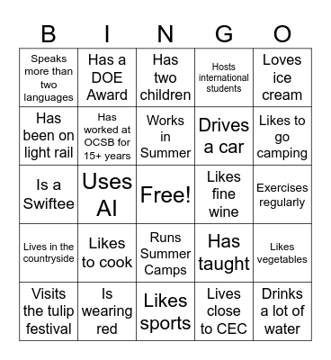Coworker Bingo Card