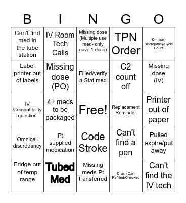 Inpatient Hospital Pharmacy Bingo Card
