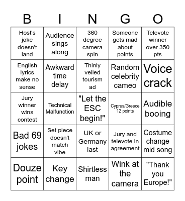 Eurovision 2025 Bingo Card