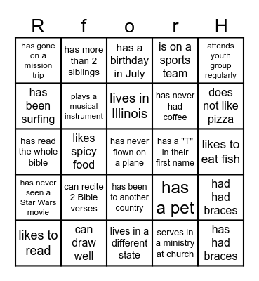 RforH Blackout Bingo Card