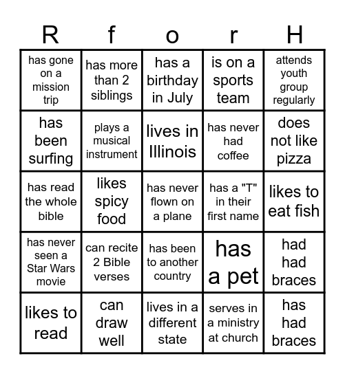 RforH Blackout Bingo Card