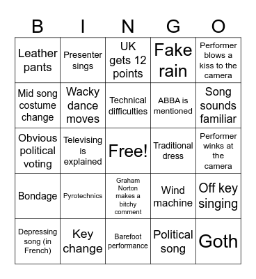Eurovision Bingo Card