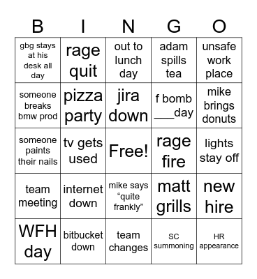 breakdown bingo Card