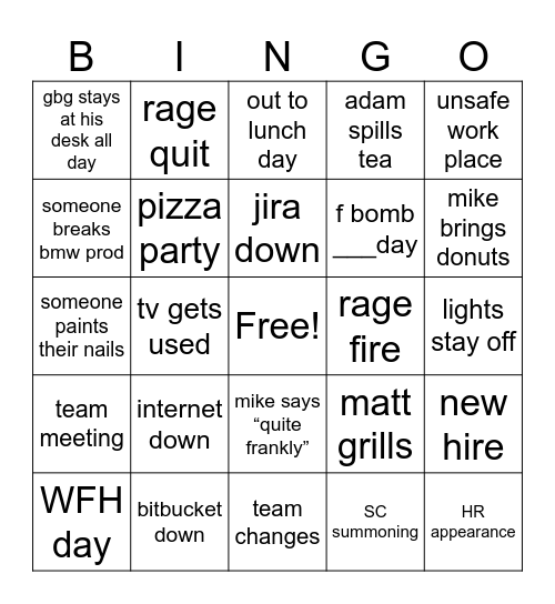 breakdown bingo Card