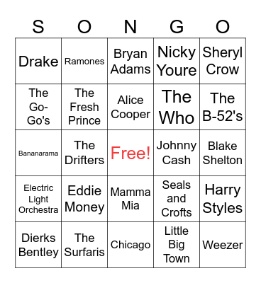 Summer SONGO Bingo Card