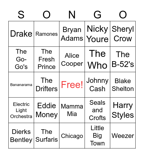 Summer SONGO Bingo Card