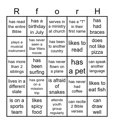 RforH Blackout Bingo Card
