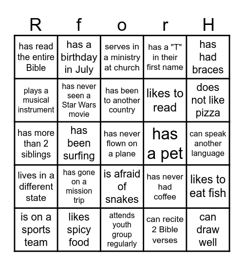 RforH Blackout Bingo Card