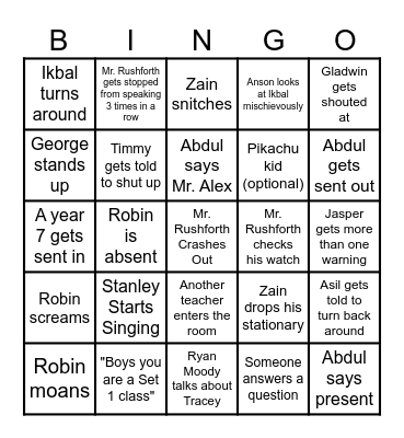 science Bingo Card