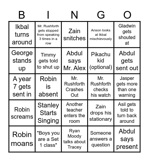science Bingo Card