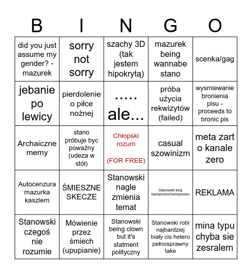 Kanał Zero Bingo Card