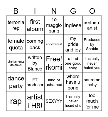 italian music Bingo Card
