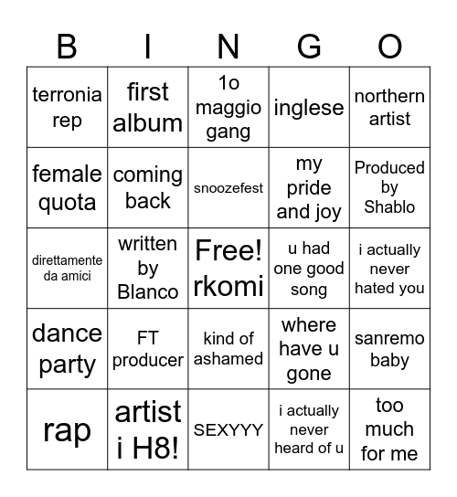 italian music Bingo Card