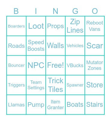 Fortnite Bingo Card