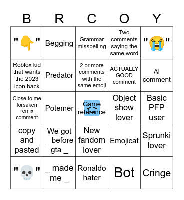 Youtube comment section bingo Card