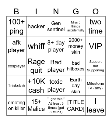 Forsaken bingo Card