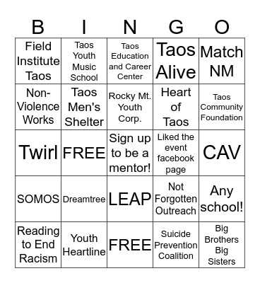 Be a Mentor Bingo Card