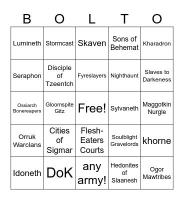 Spearhead BOLTO Bingo Card
