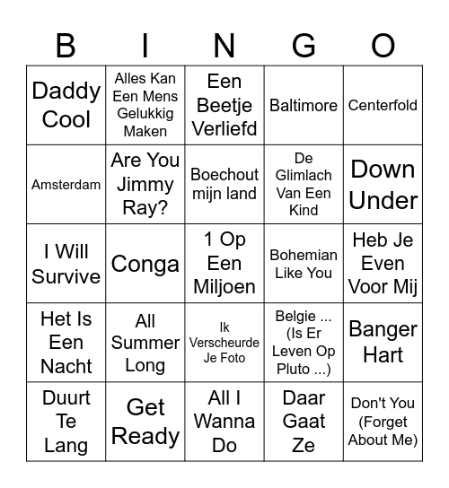 Belgische Eifel Muziek Bingo Card