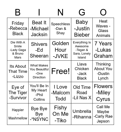 Music Bingo Card