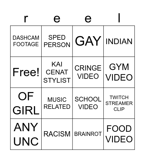 reels Bingo Card